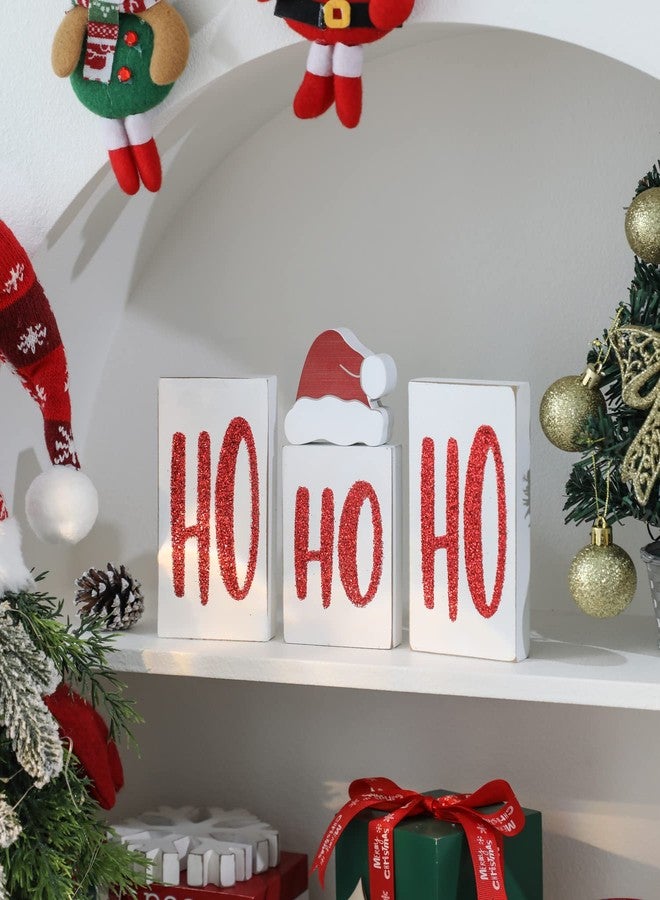 KORMMCO Ho Wood Christmas Blocks for Table & Party Decor - Xmas Wooden Tabletop Signs 4 Pieces (White) - Image 2